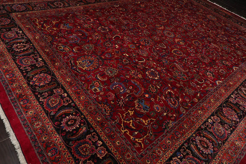 11'4''x16'4'' Palace Burgundy, Midnight Blue Hand Knotted Persian 100% Wool Mashad Traditional Oriental Area Rug