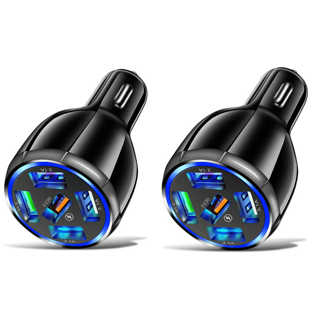 2 Pack 5 Port USB Fast Car Charger with LED Display Charge 5 Devices