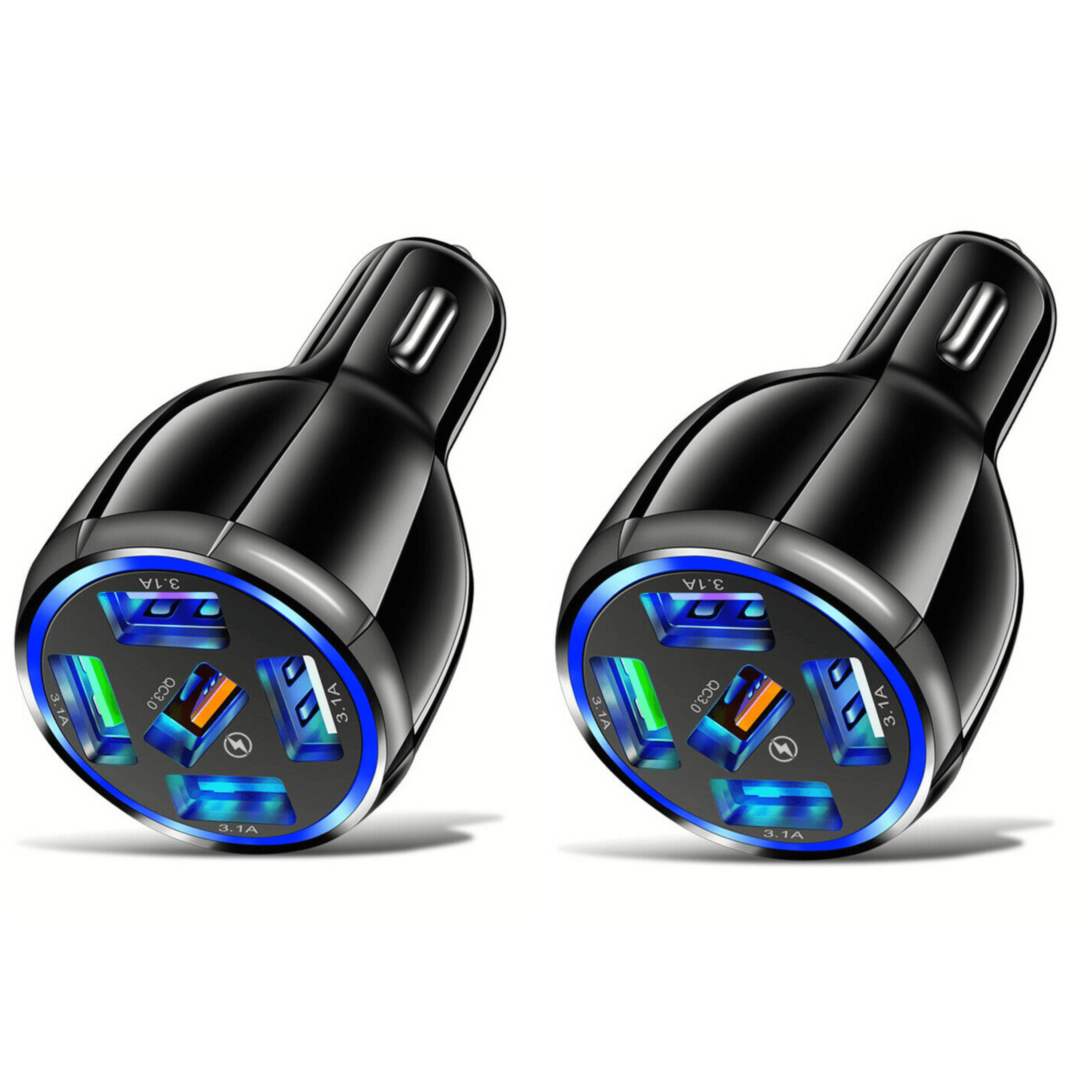 2 Pack 5 Port USB Fast Car Charger with LED Display Charge 5 Devices
